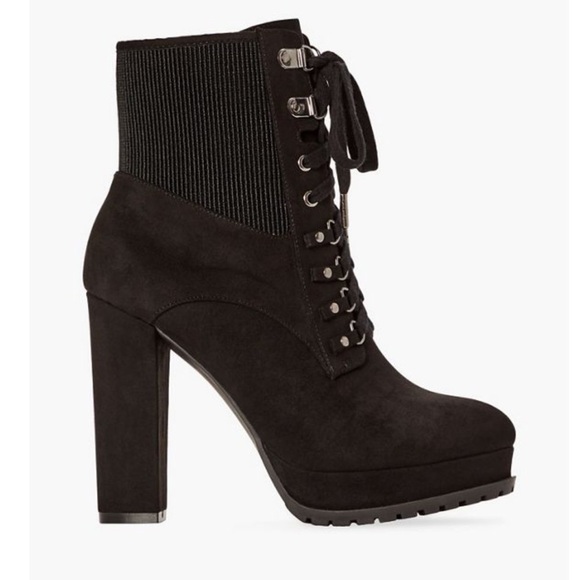 JustFab Ayah lace-up black faux suede heel booties Sz 8 - Picture 1 of 11
